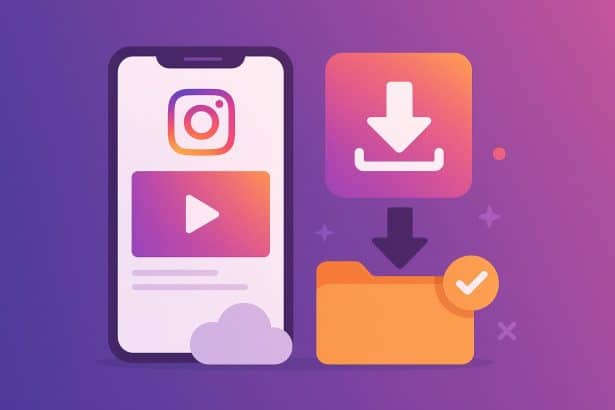 Smartphone screen displaying Instagram logo and video downloader app interface