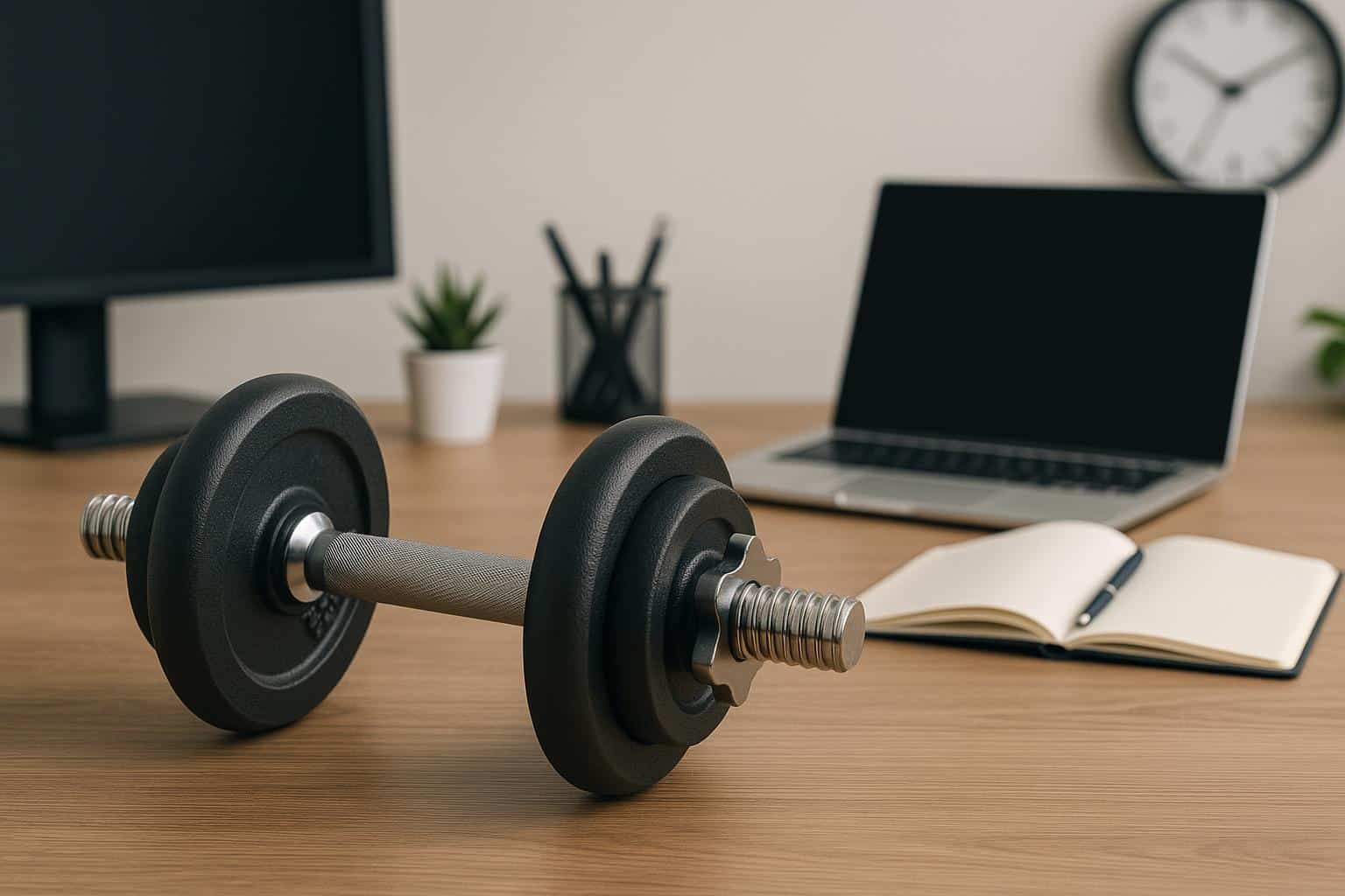 Dumbbell exercises promoting employee health in modern corporate wellness program setting
