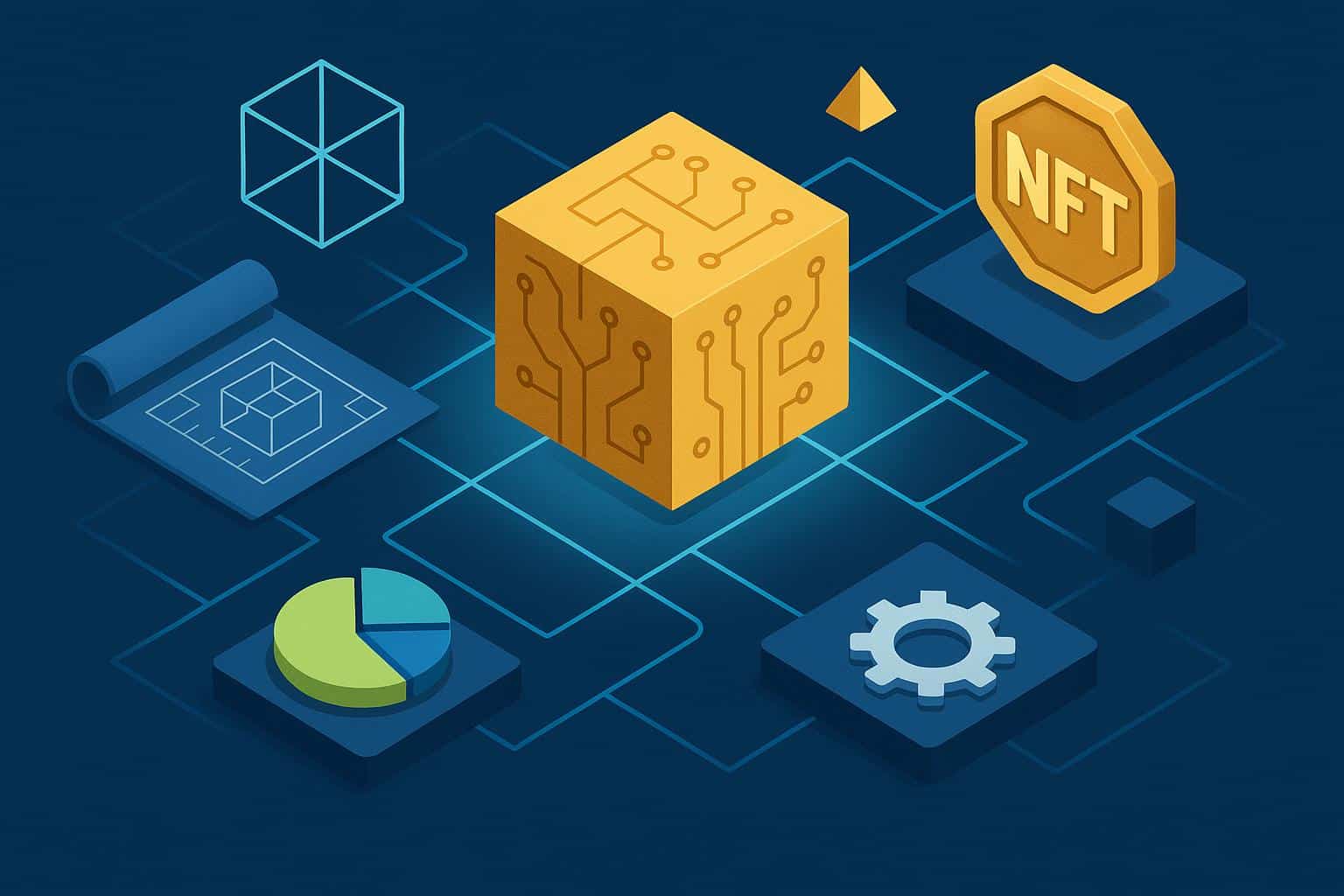 Custom NFT ecosystem concept with interconnected digital assets and unique blockchain elements