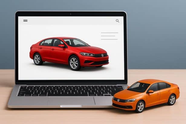 Modern online car marketplace interface showcasing diverse car listings and digital buying options