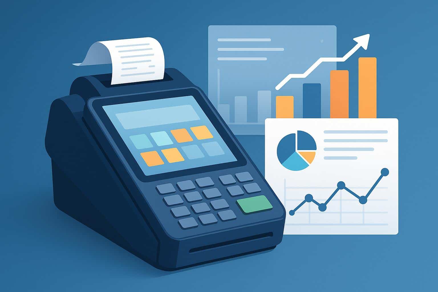 Modern smart PoS terminal analyzing sales data for improved business decision making