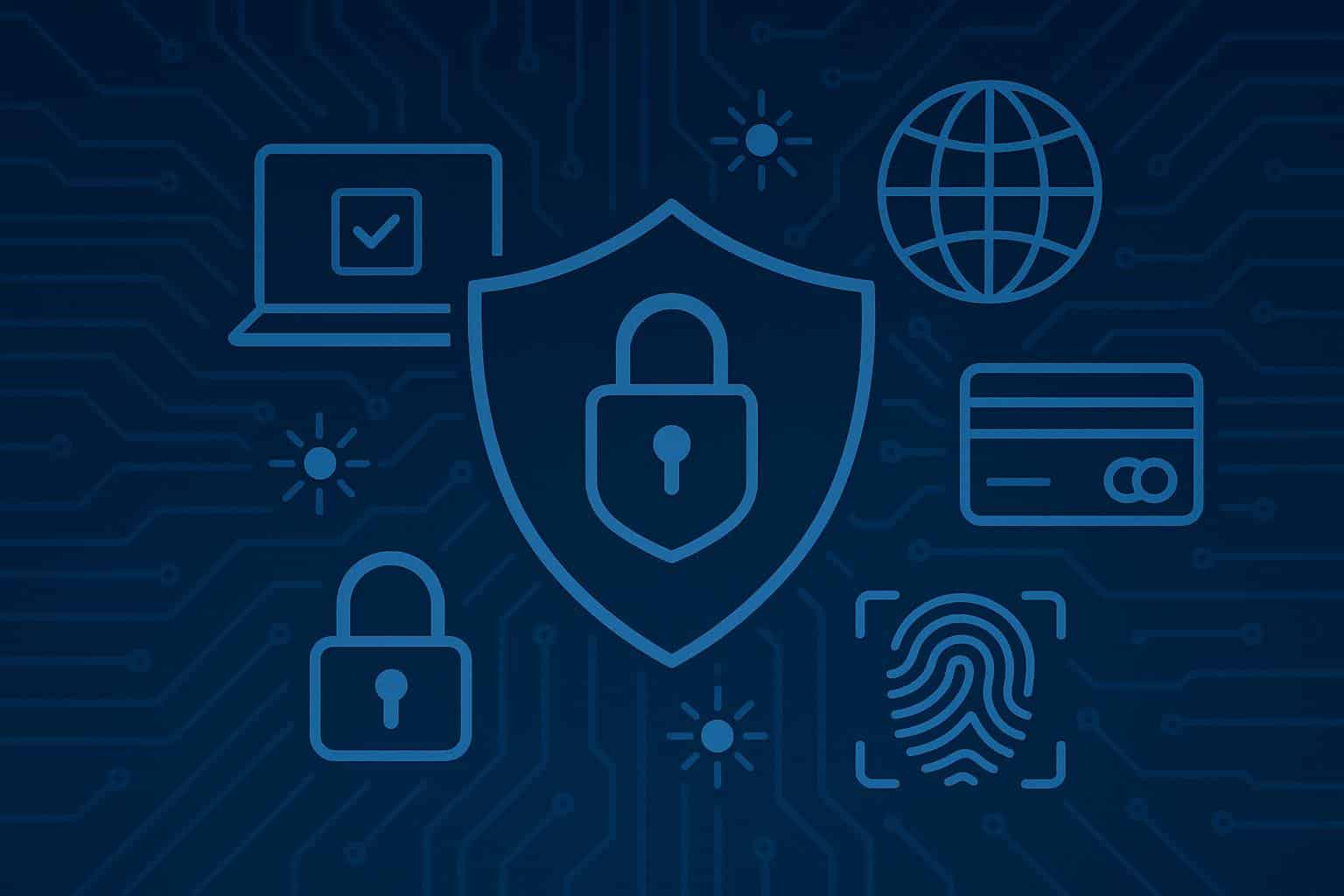 Illustration of secure digital transaction with encrypted data and trusted online platform icons