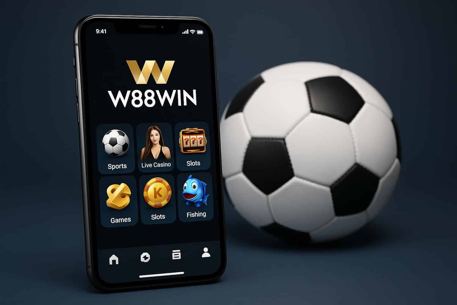 Smartphone displaying W88Win app interface for convenient mobile gaming access anywhere