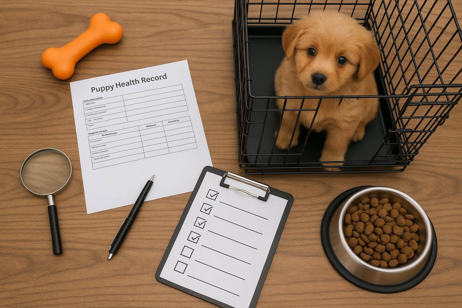 Healthy puppies being examined by a veterinarian before adoption from an online pet seller