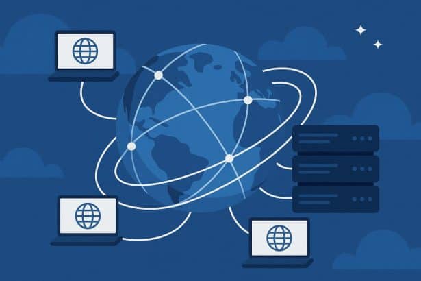 Global network servers illustrating content delivery networks shaping the future of the internet