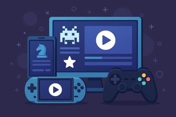 Colorful digital gaming platform interfaces showcasing trending online entertainment features