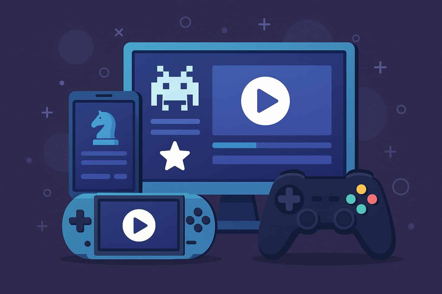 Colorful digital gaming platform interfaces showcasing trending online entertainment features