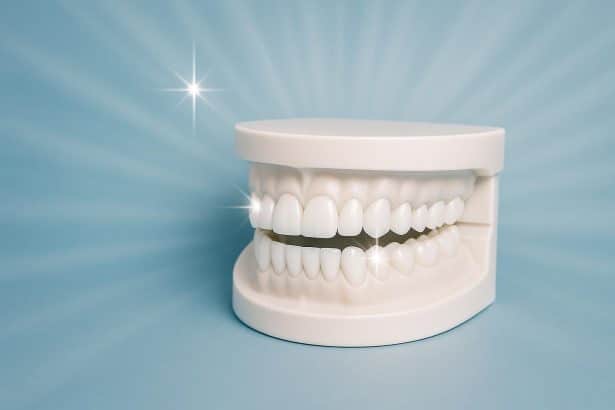 Close-up of bright white teeth with a healthy radiant smile showcasing dental perfection
