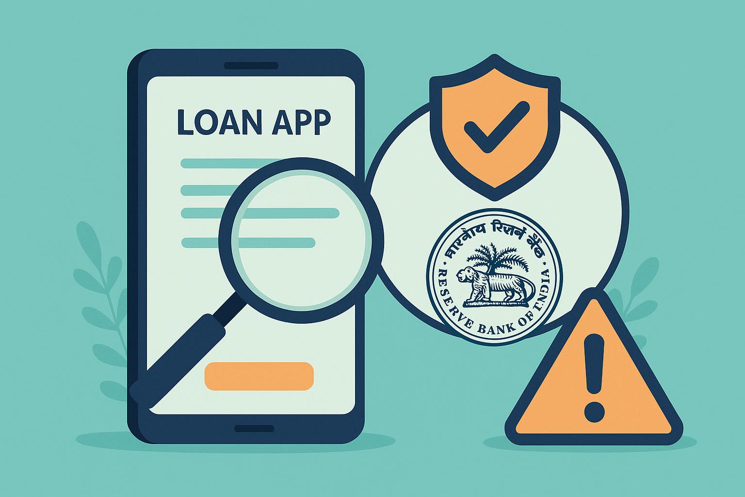 Mobile phone displaying RBI-approved loan app interface, highlighting secure lending features