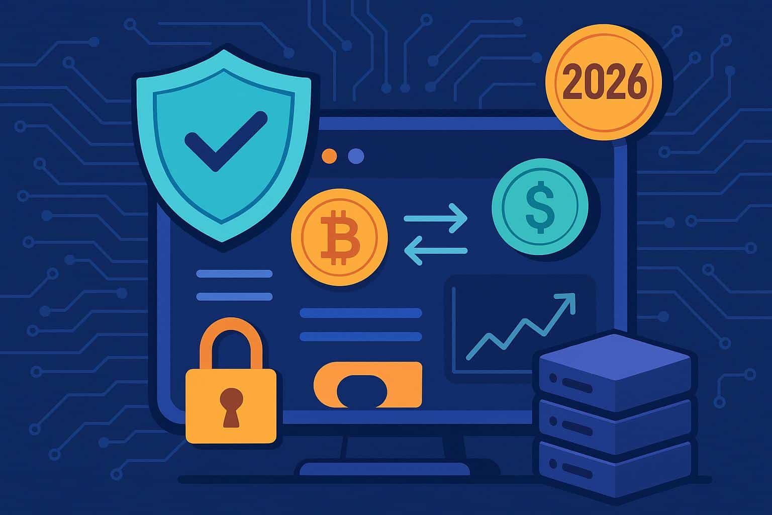 Secure crypto exchange platform illustration with advanced cybersecurity and seamless user interface