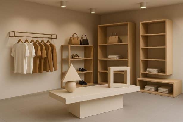 Modern retail store layout showcasing harmonious balance of design elements and product displays