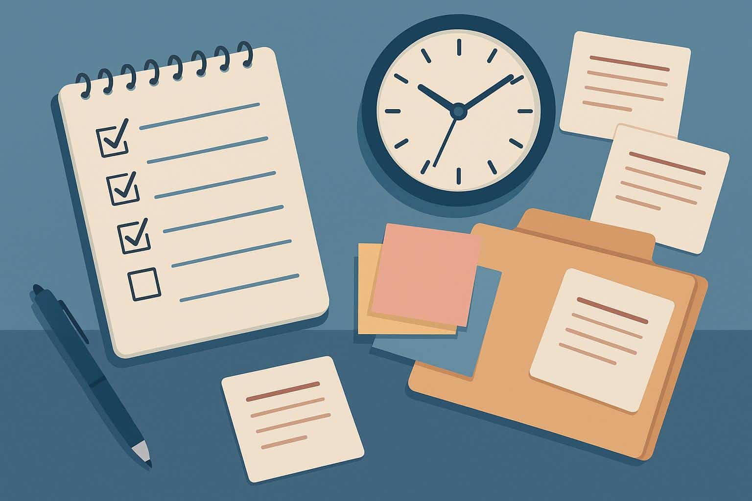 Desk with planner, calendar, sticky notes, and laptop for managing multiple project deadlines