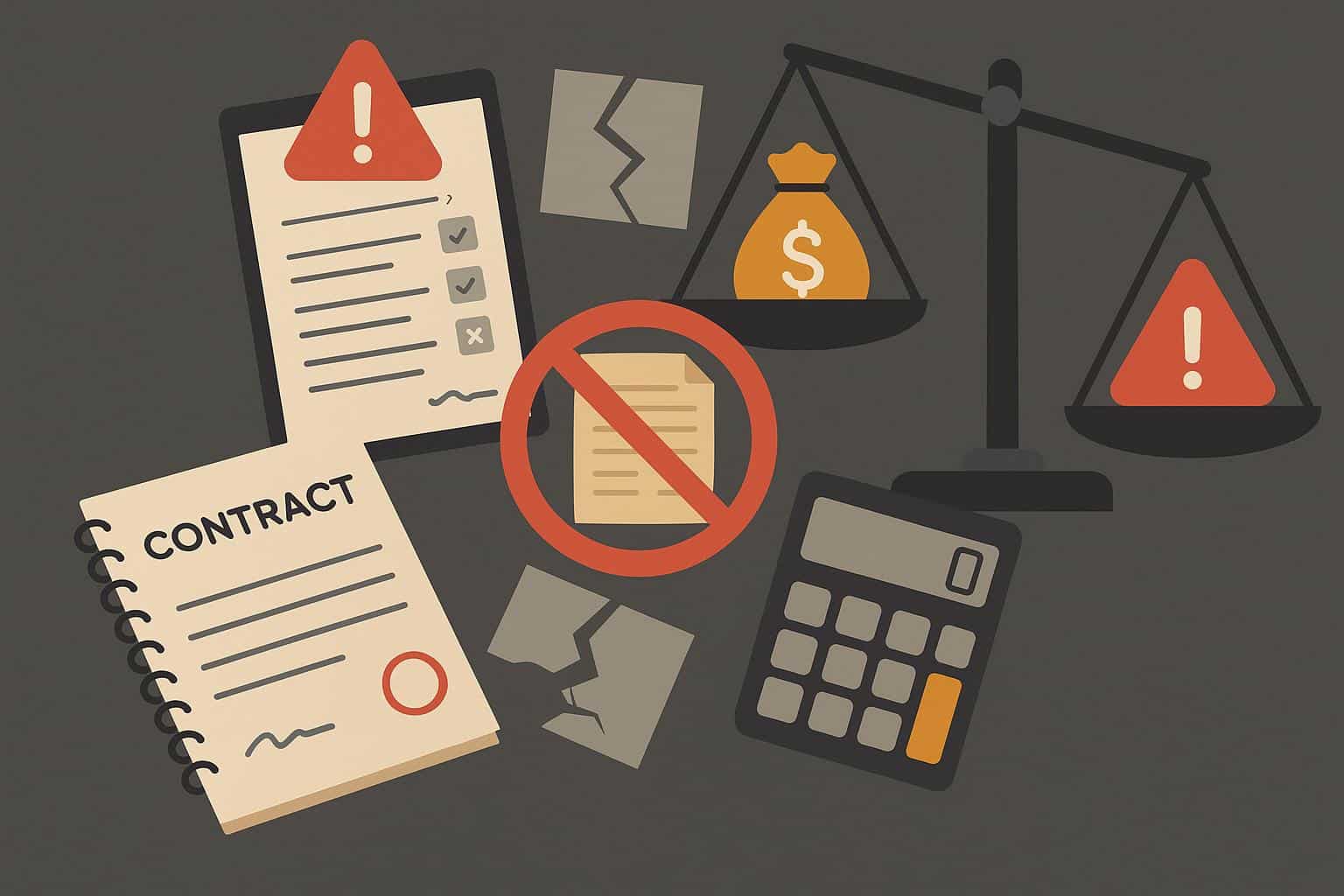 Contract document with red warning sign illustrating procurement mistakes and business risk