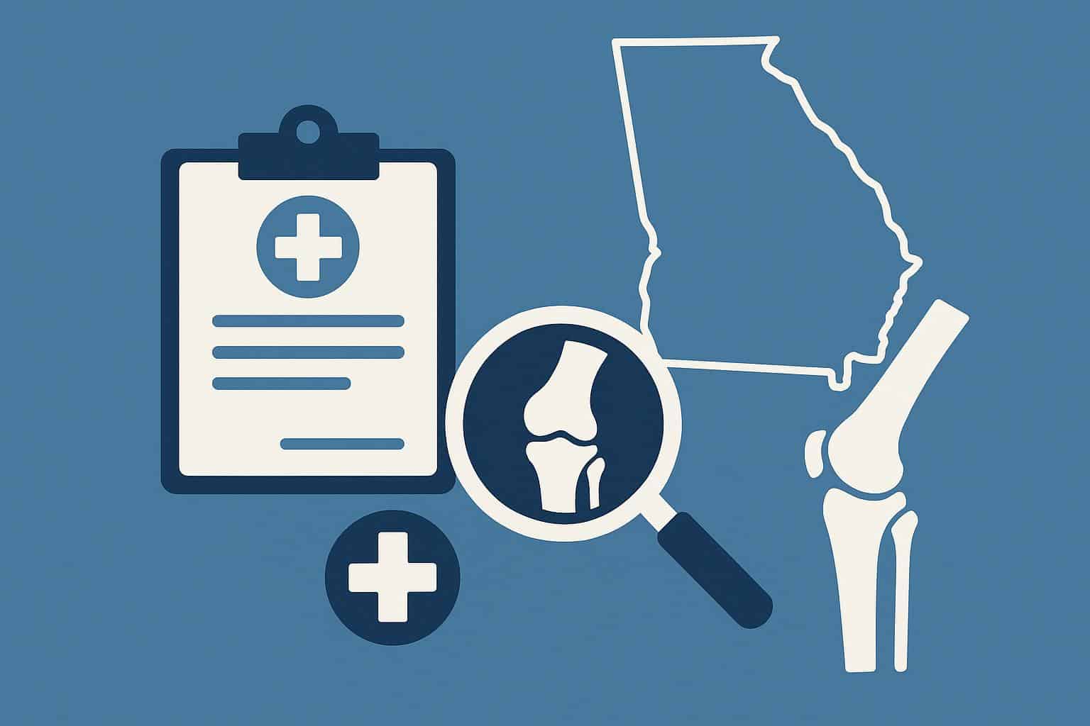 Orthopedic surgeon reviewing knee X-ray in a Georgia clinic for patient care guidance