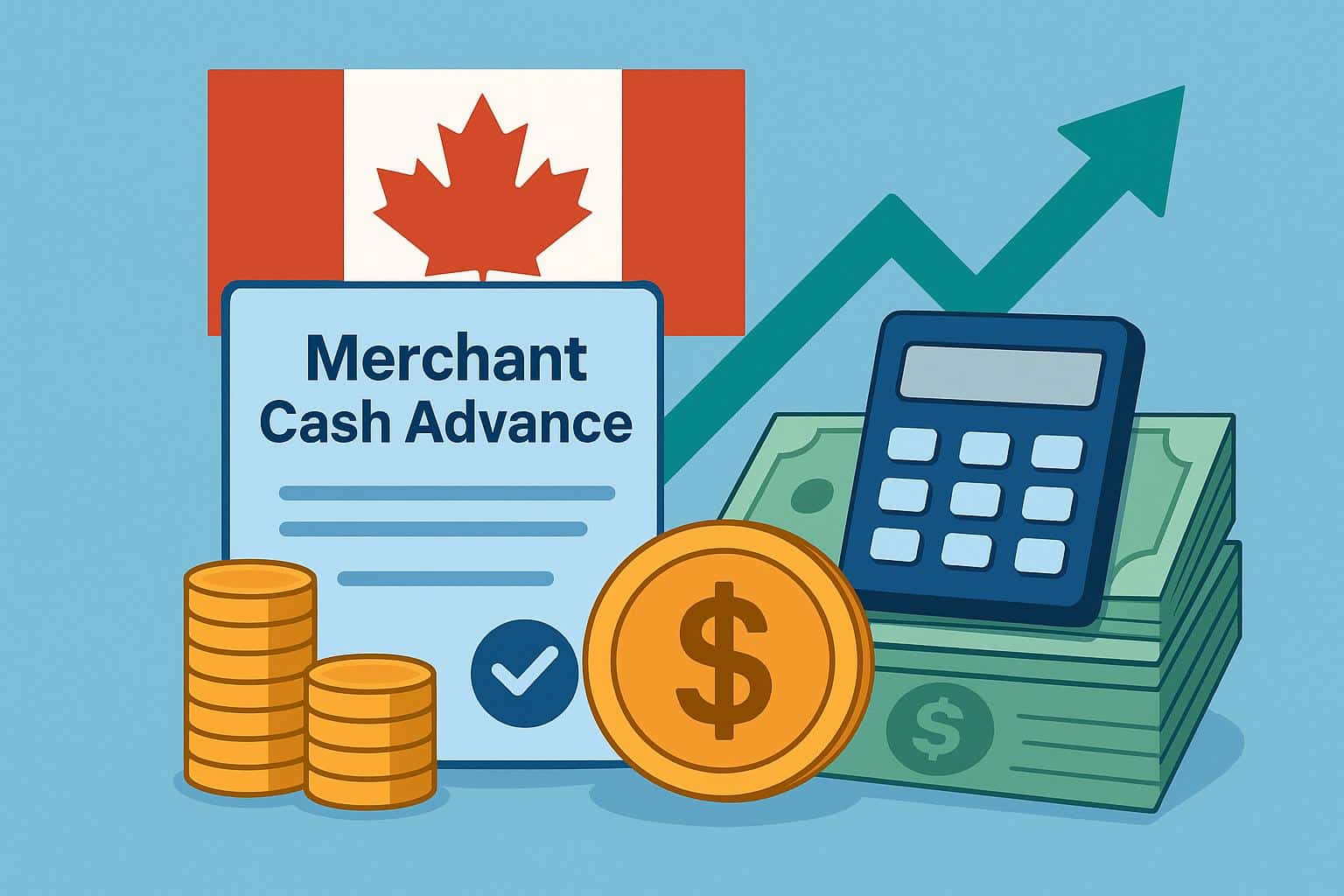 Canadian business owner reviewing merchant cash advance documents and financial charts