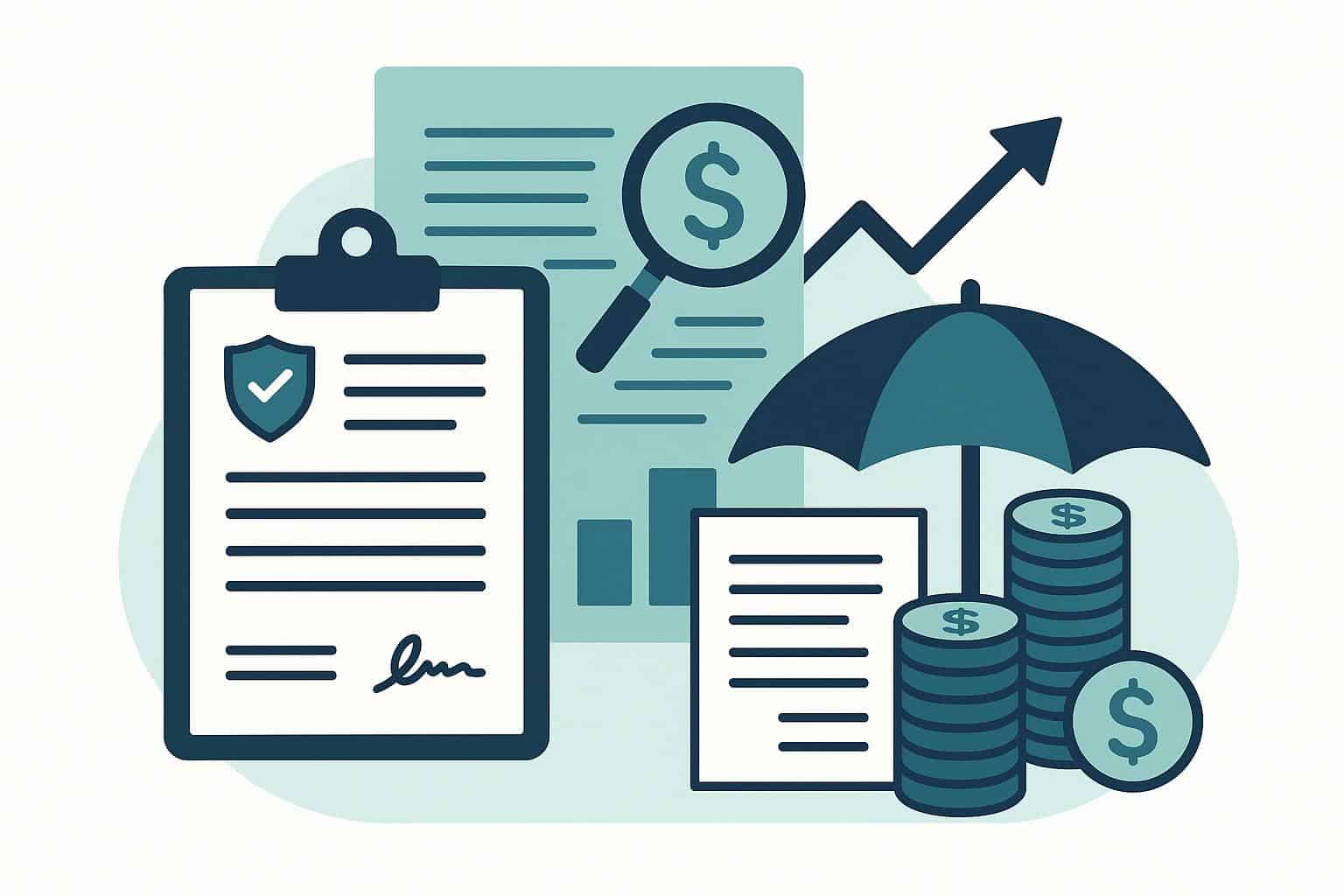 Insurance policy documents, data charts, and research graphs illustrating informed claims decisions