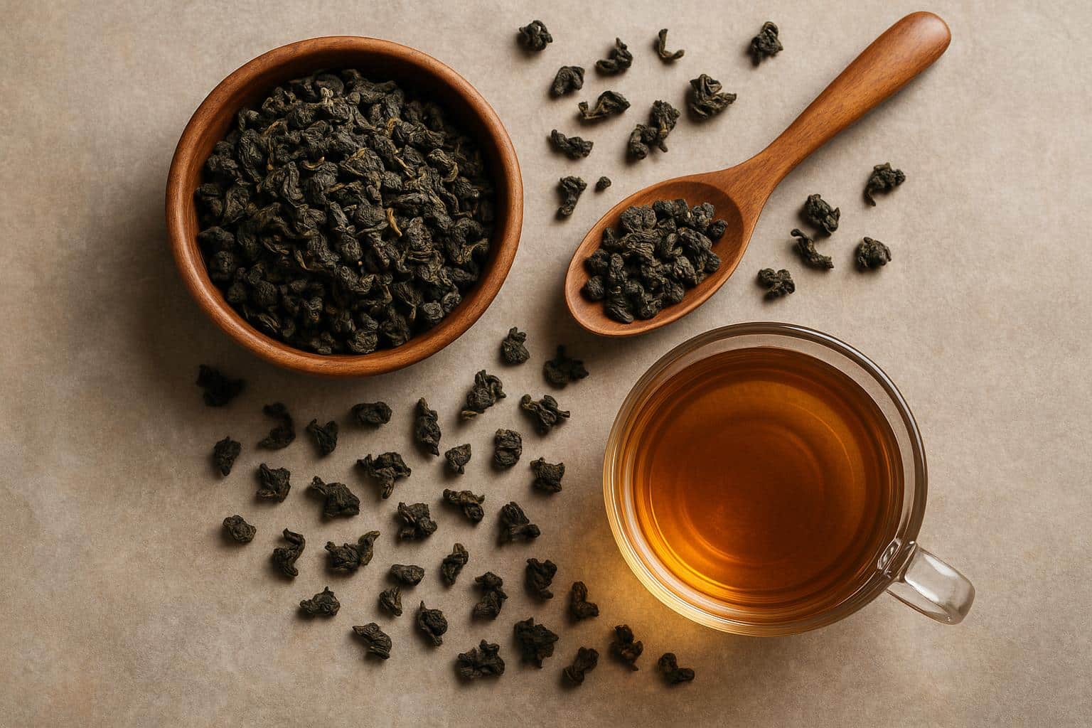 Oolong tea leaves and brewed cup highlighting rich flavor and antioxidant health benefits