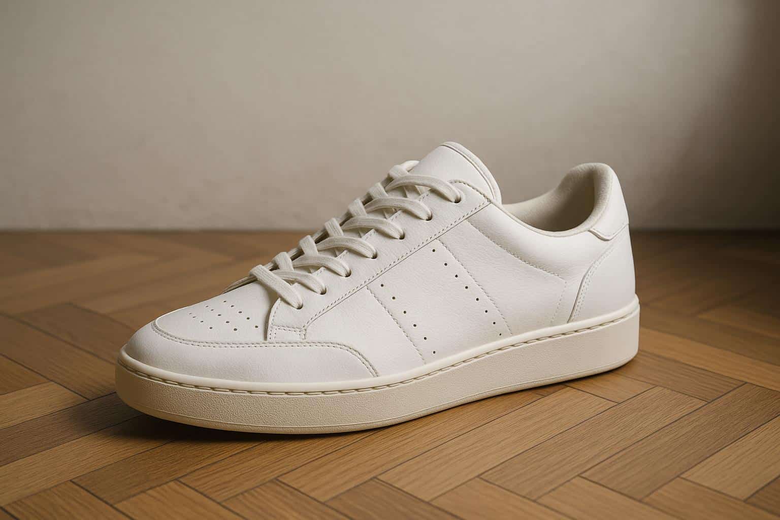Classic men's white trainers displayed on a clean background, highlighting timeless style and versatility
