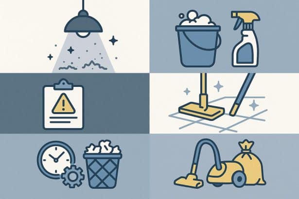Professional cleaning team solving common operational problems in a business facility