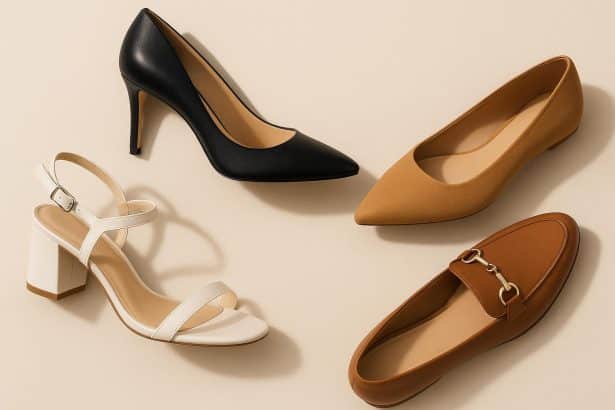 Assorted stylish women's heels and flats displayed for essential fashion footwear choices