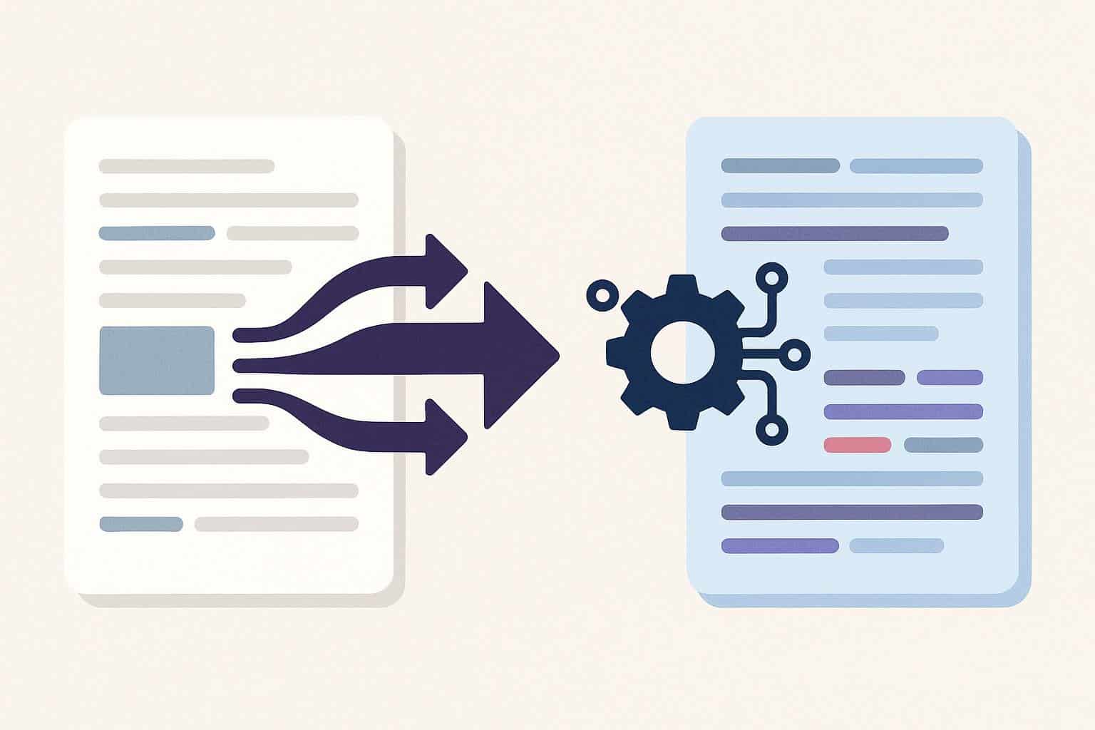 Digital document with code overlays symbolizing advanced structural translation technology