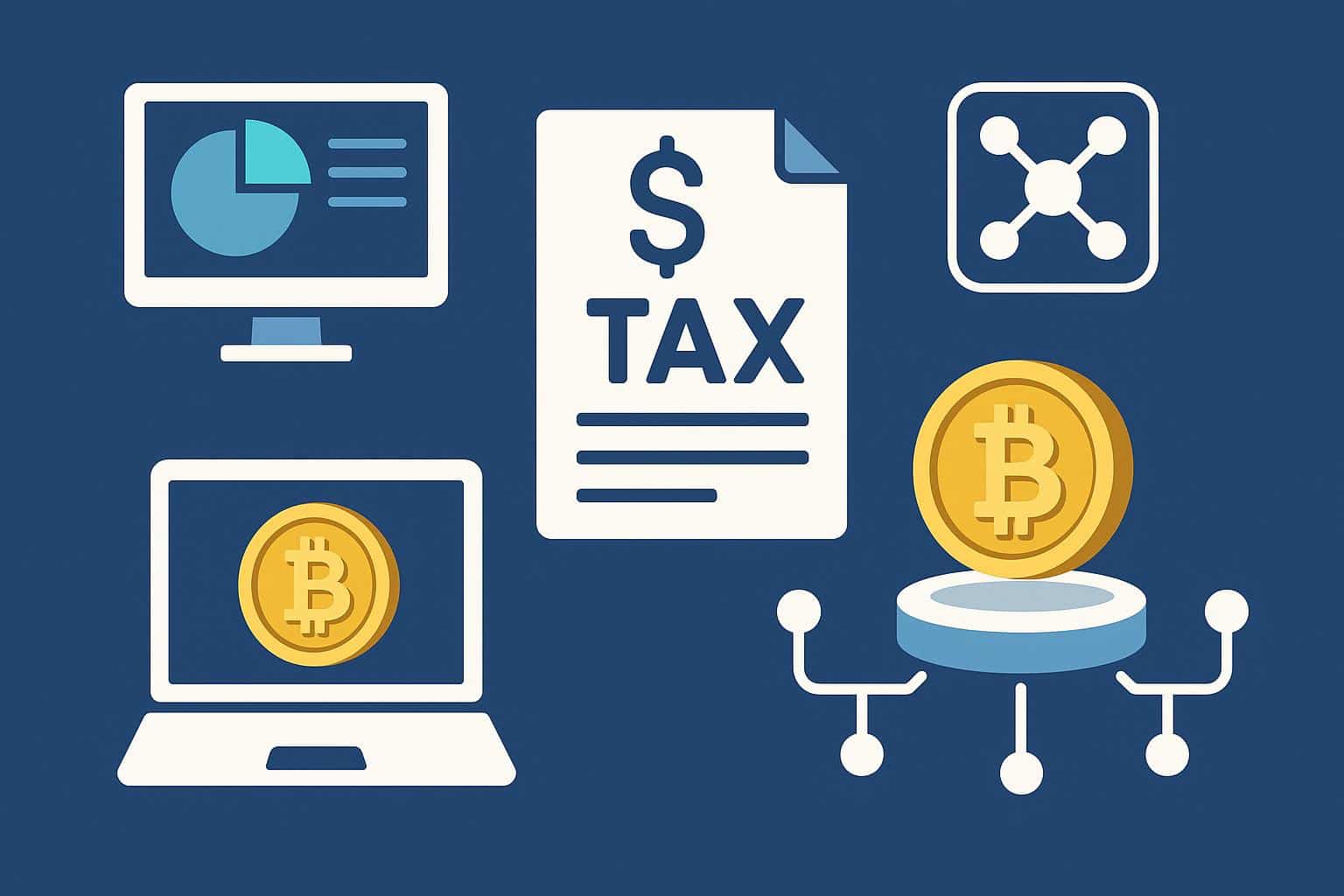 Crypto tax platform dashboard displaying transaction summaries, tax calculations, and charts
