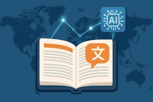 AI bridging languages worldwide through digital publishing, symbolizing global communication advancement