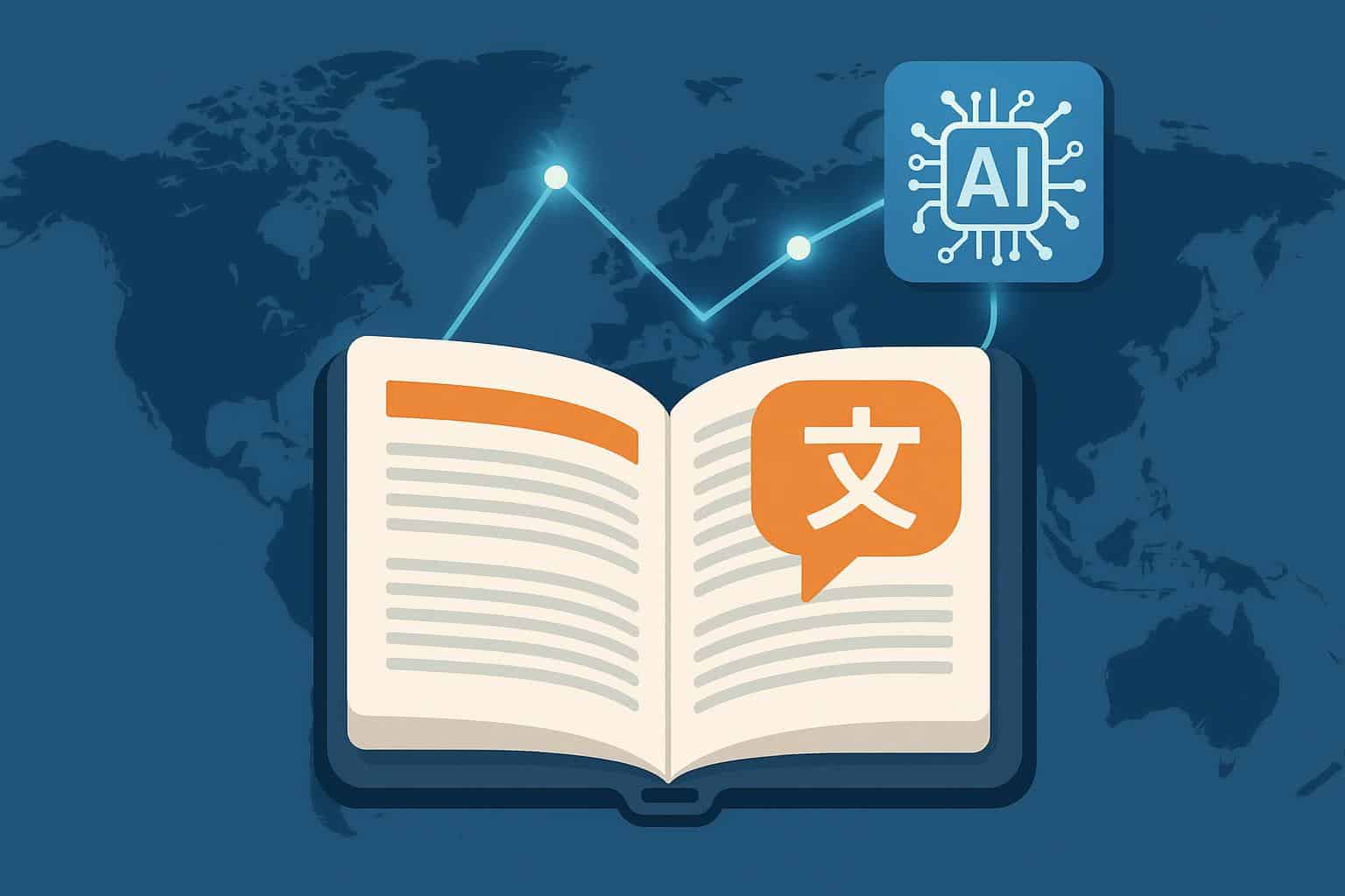 AI bridging languages worldwide through digital publishing, symbolizing global communication advancement