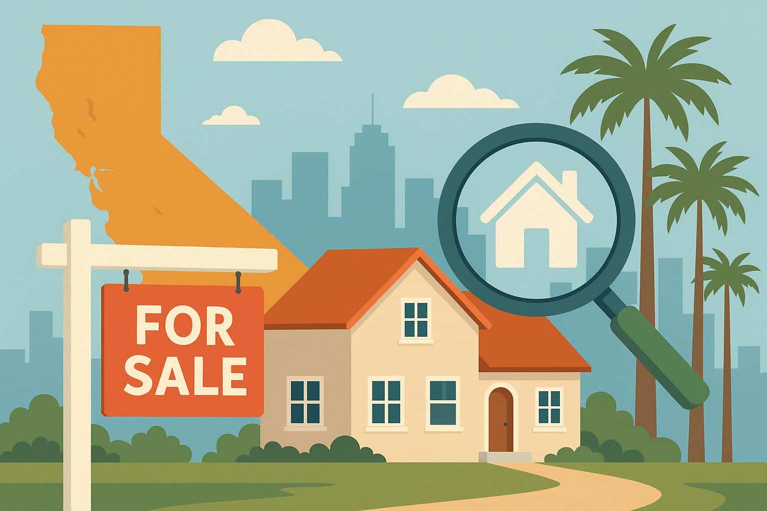 California real estate agents standing in front of suburban homes with for-sale signs