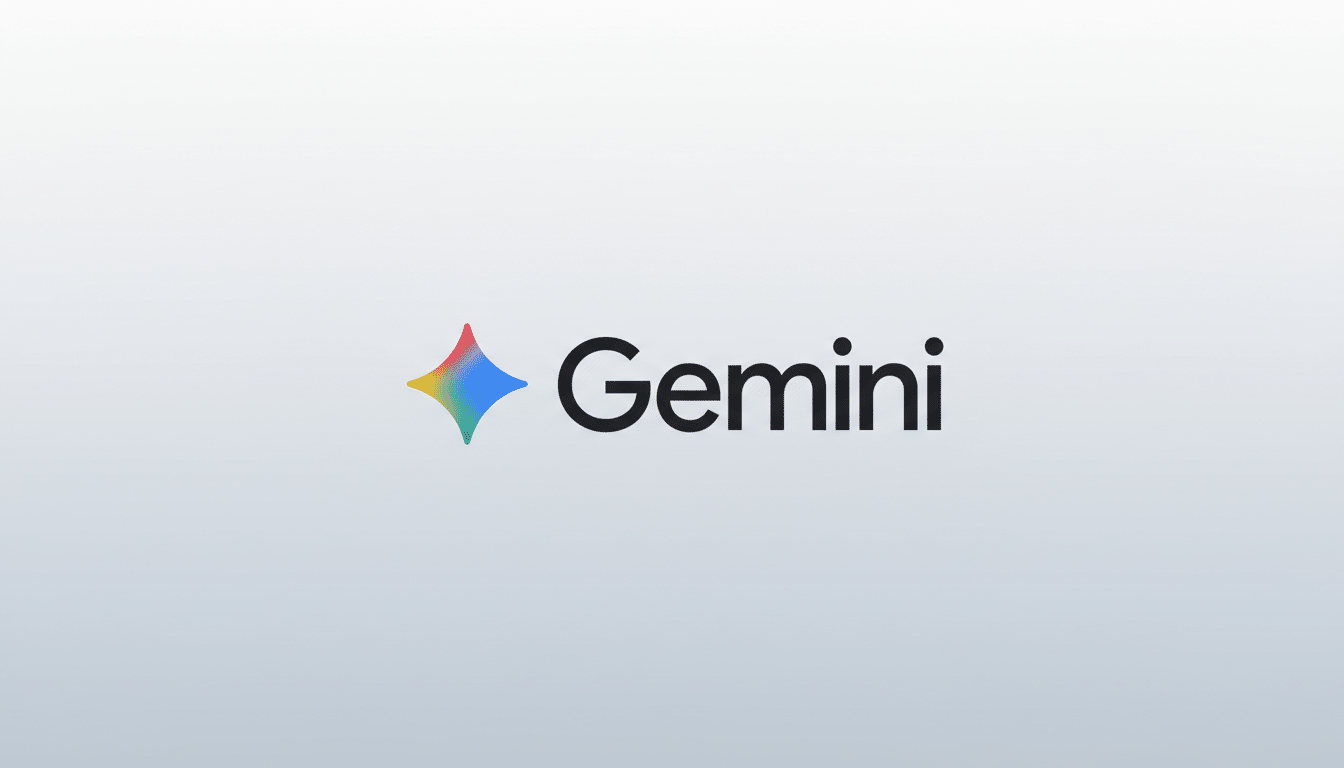The Gemini logo, featuring a colorful, four-pointed star icon to the left of the word Gemini in black text, presented on a professional flat design background with a soft gray gradient.