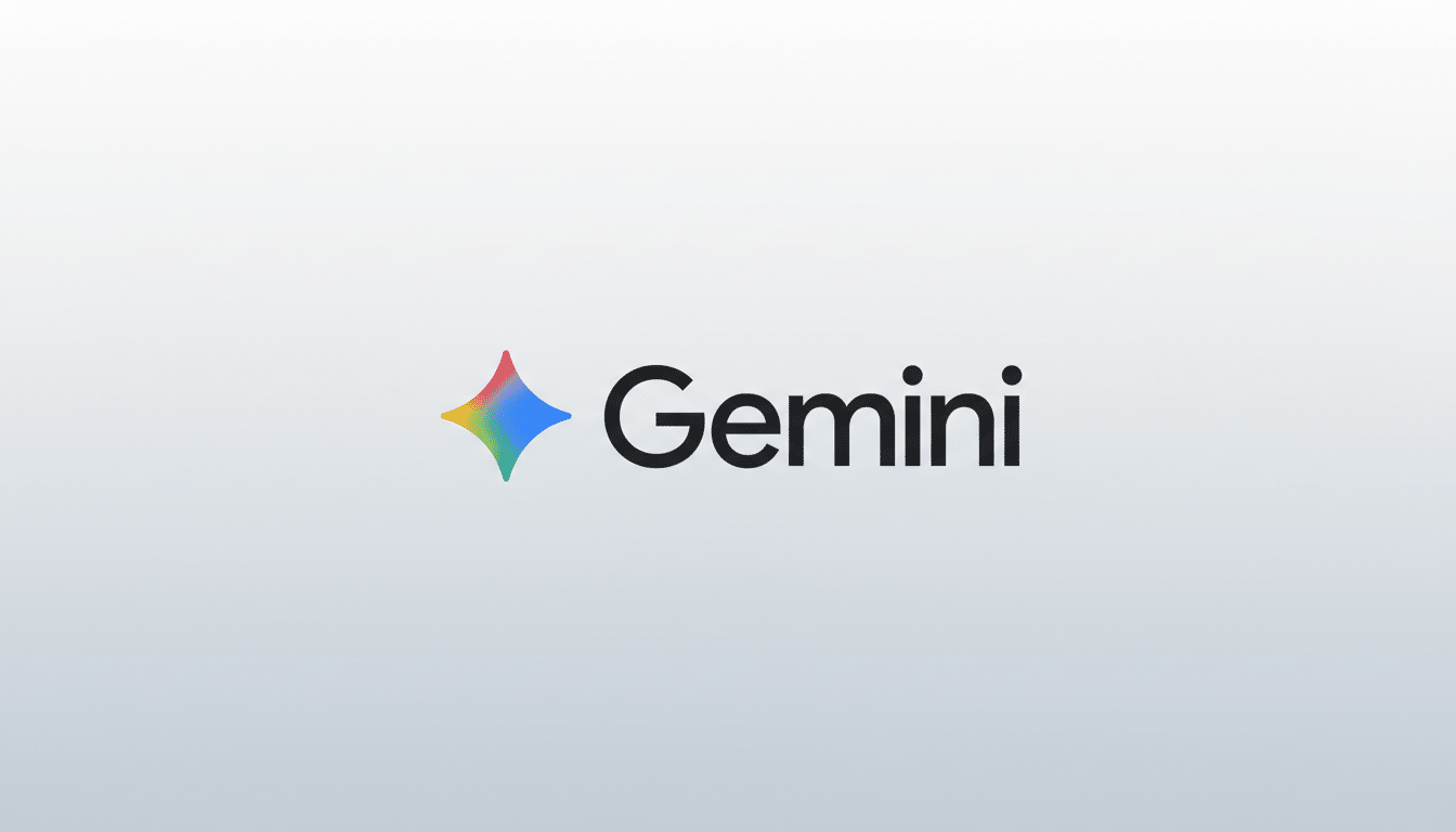 The Gemini logo, featuring a colorful, four-pointed star icon to the left of the word Gemini in black text, presented on a professional flat design background with a soft gray gradient.