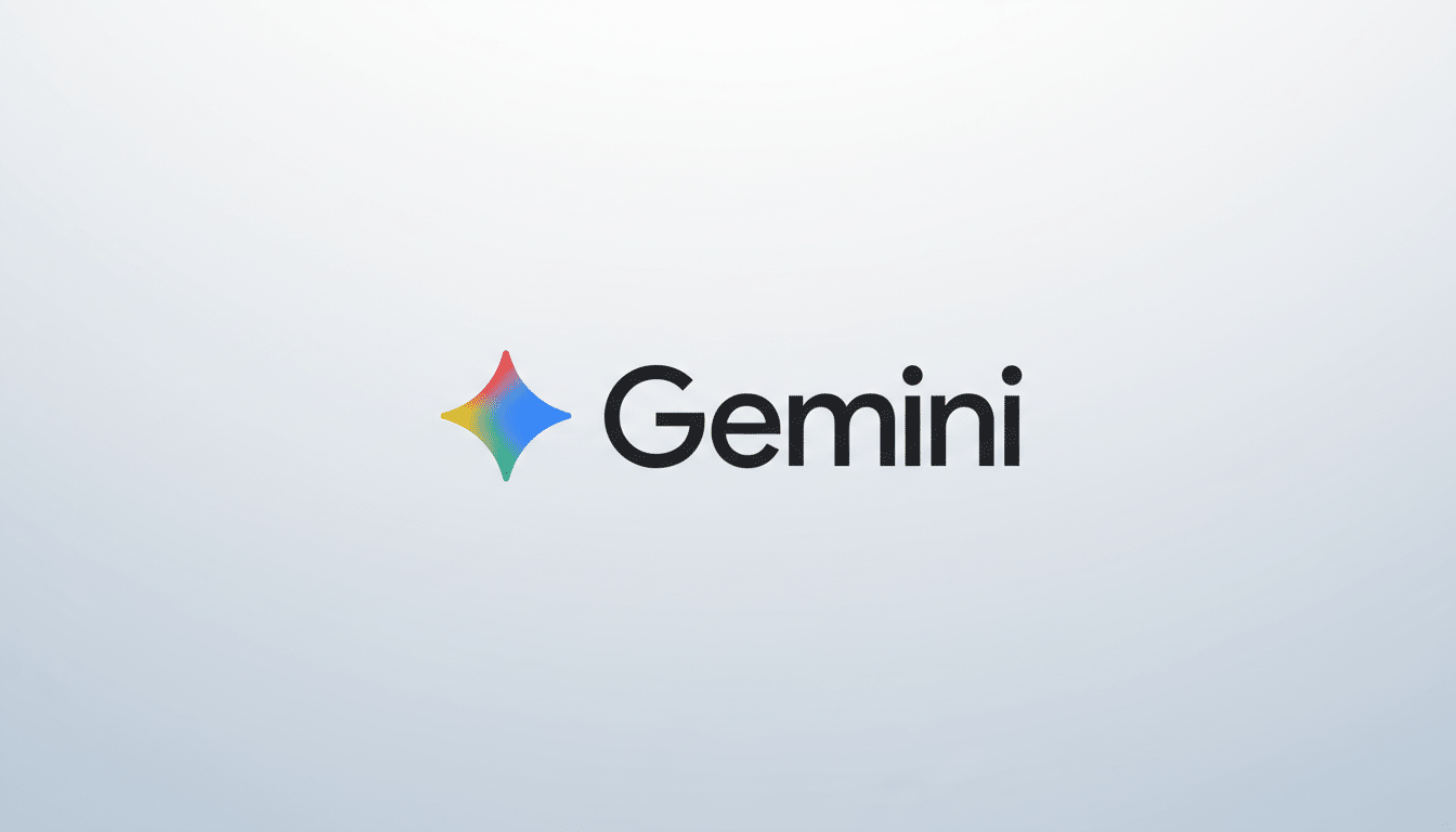 The Gemini logo, featuring a colorful, four-pointed star icon to the left of the word Gemini in black text, set against a subtle light gray gradient background.