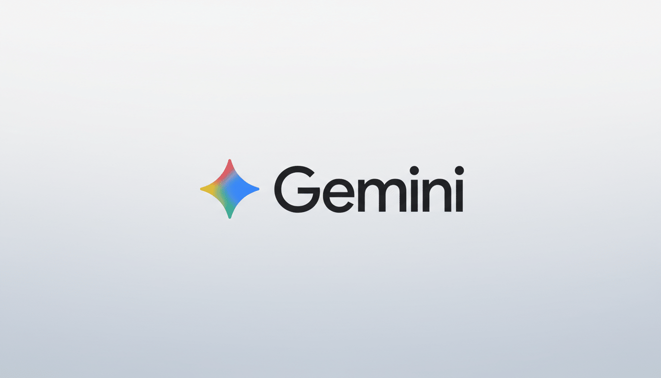 The Gemini logo, featuring a colorful, four-pointed star icon to the left of the word Gemini in black text, set against a subtle light gray gradient background.