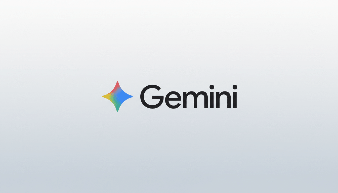 The Gemini logo, featuring a colorful, four-pointed star icon to the left of the word Gemini in black text, presented on a professional flat design background with a soft gray gradient.