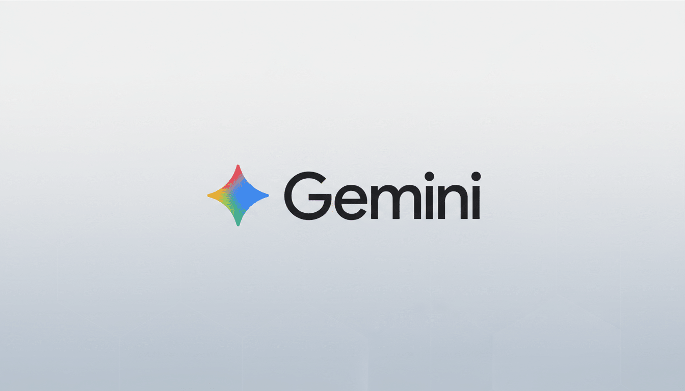 The Gemini logo, featuring a colorful, four-pointed star icon to the left of the word Gemini in black text, set against a subtle light gray gradient background.