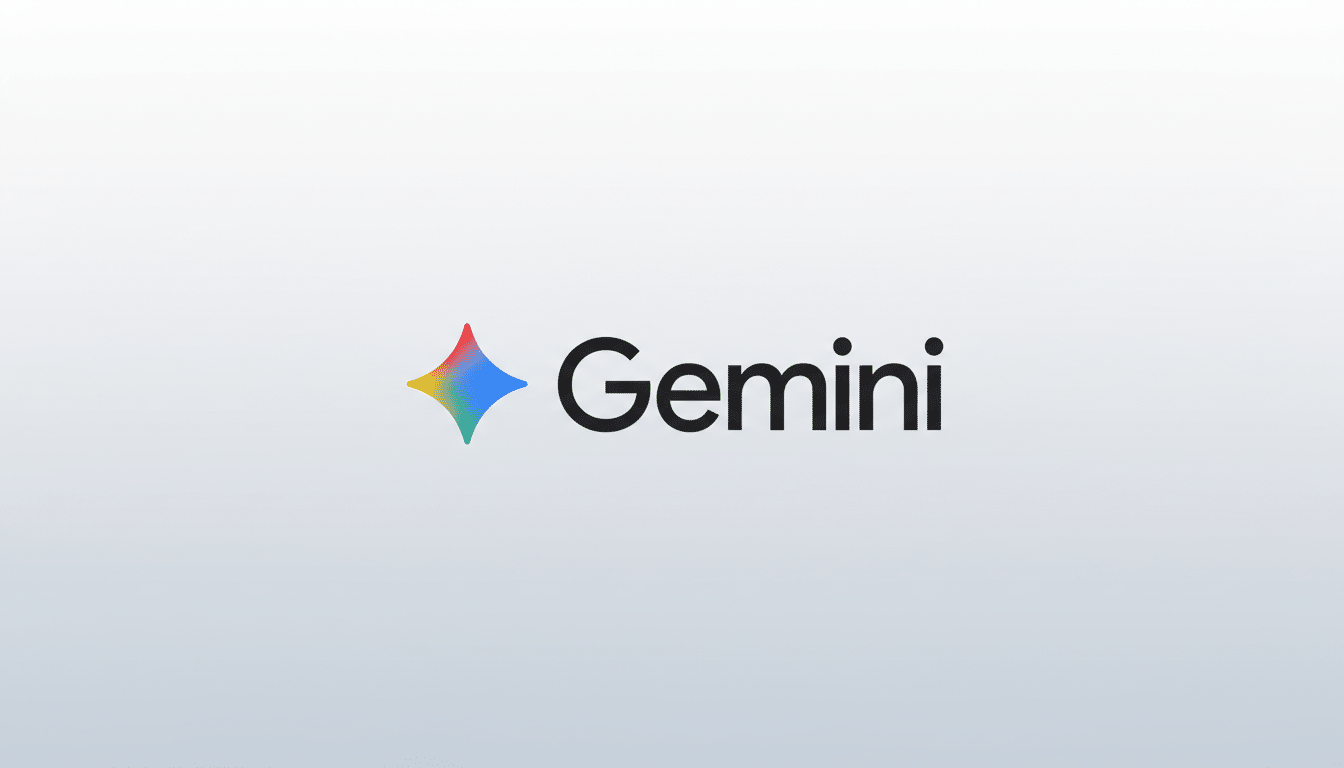 The Gemini logo, featuring a colorful, four-pointed star icon to the left of the word Gemini in black text, presented on a professional flat design background with a subtle light gray gradient.