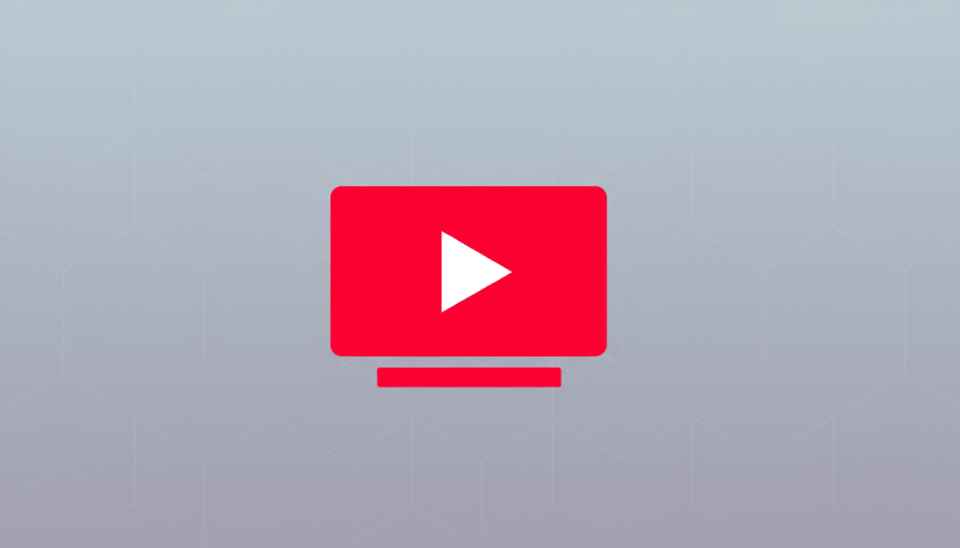 A red YouTube TV icon with a white play button on a gray background with a subtle geometric pattern.