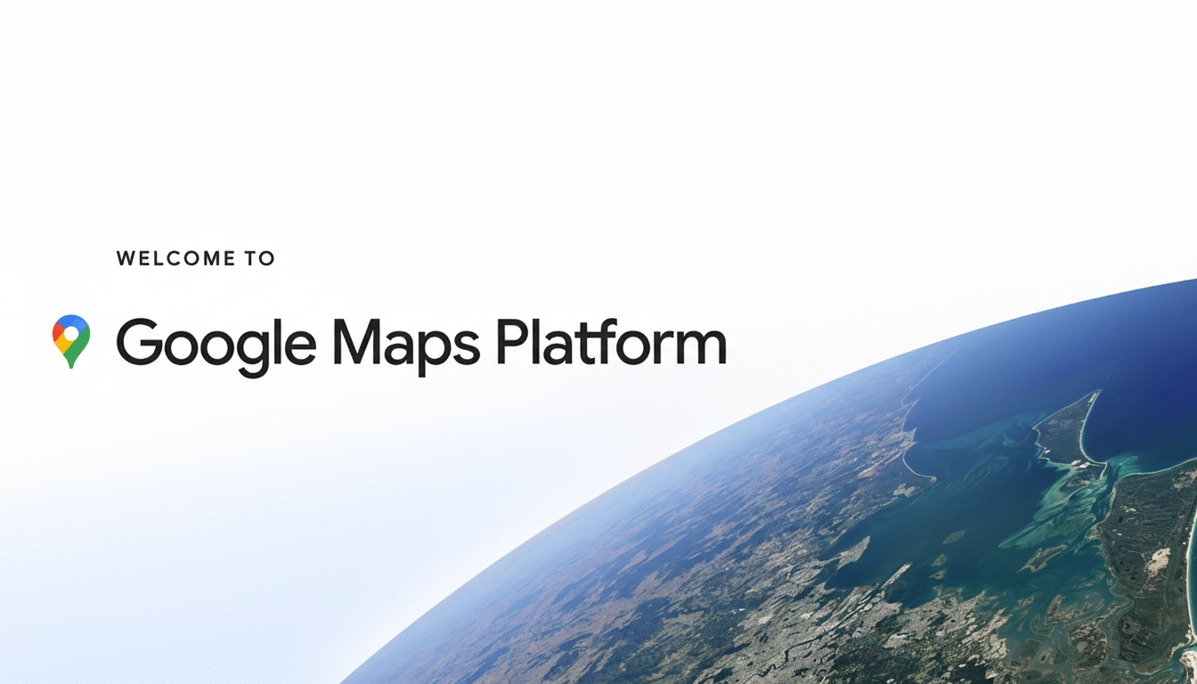 The Google Maps Platform logo and WELCOME TO text are displayed over a background featuring a curved view of Earth from space, showing land and ocean.