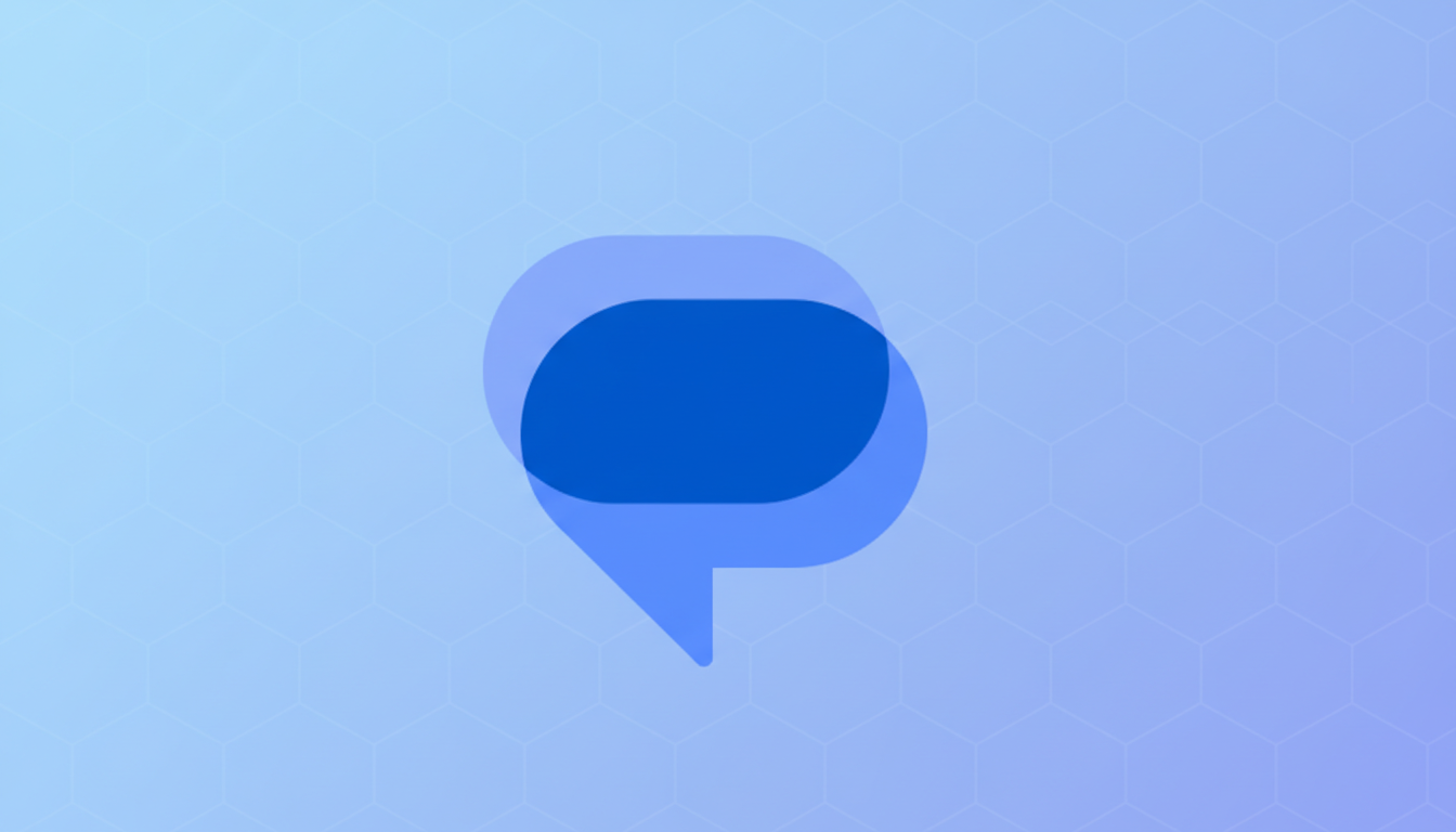 A blue chat bubble icon on a light blue background with a subtle hexagonal pattern.