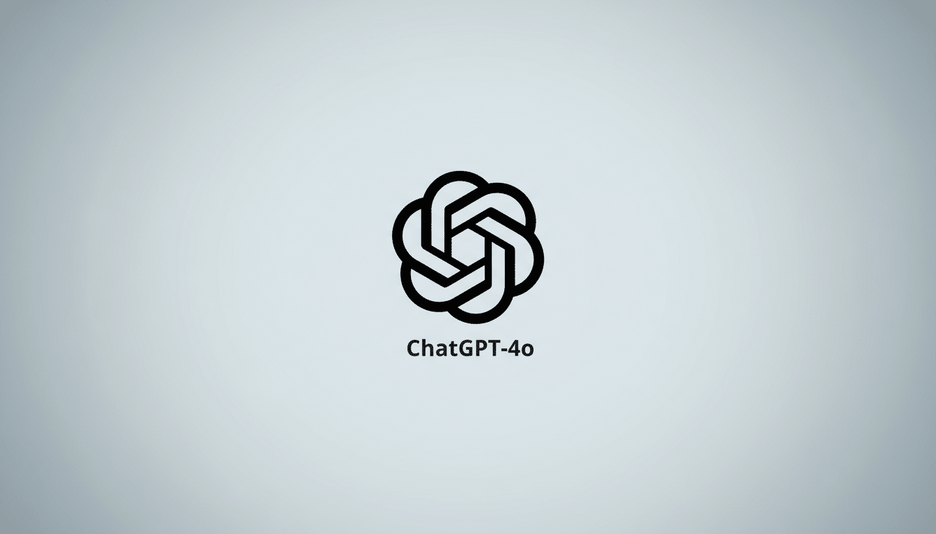The ChatGPT-4o logo, a black stylized knot-like design, centered on a professional light gray background with a subtle gradient, resized to a 16:9 aspect ratio.