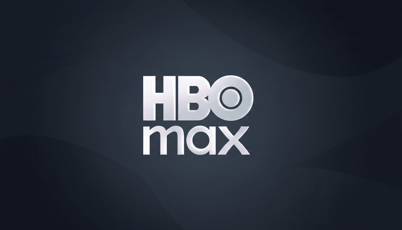 The HBO Max logo, featuring HBO in large, white, slightly reflective capital letters above max in smaller, similar styling, centered on a dark gray background with subtle, wavy gradient patterns.