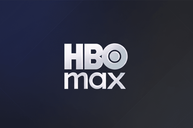 The HBO Max logo, featuring HBO in large, stylized white letters above max in smaller white letters, centered on a dark background with a subtle gradient and soft geometric patterns.