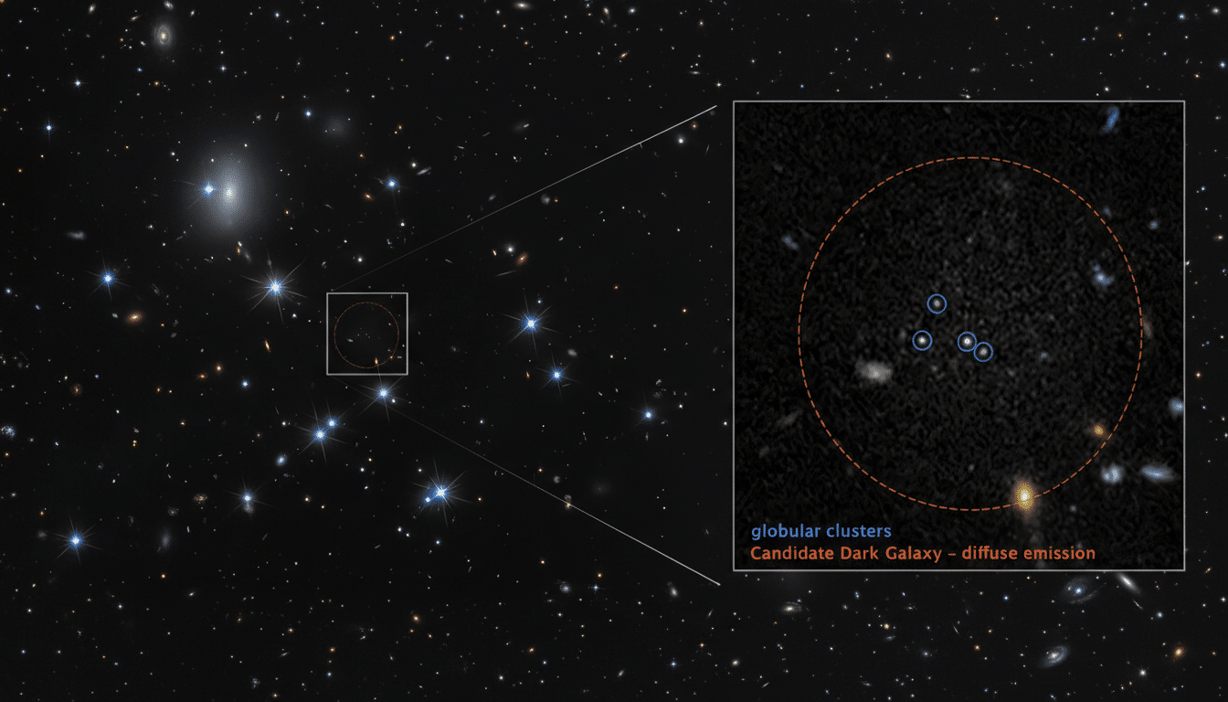 Hubble Space Telescope view of nearly invisible dark galaxy in deep space
