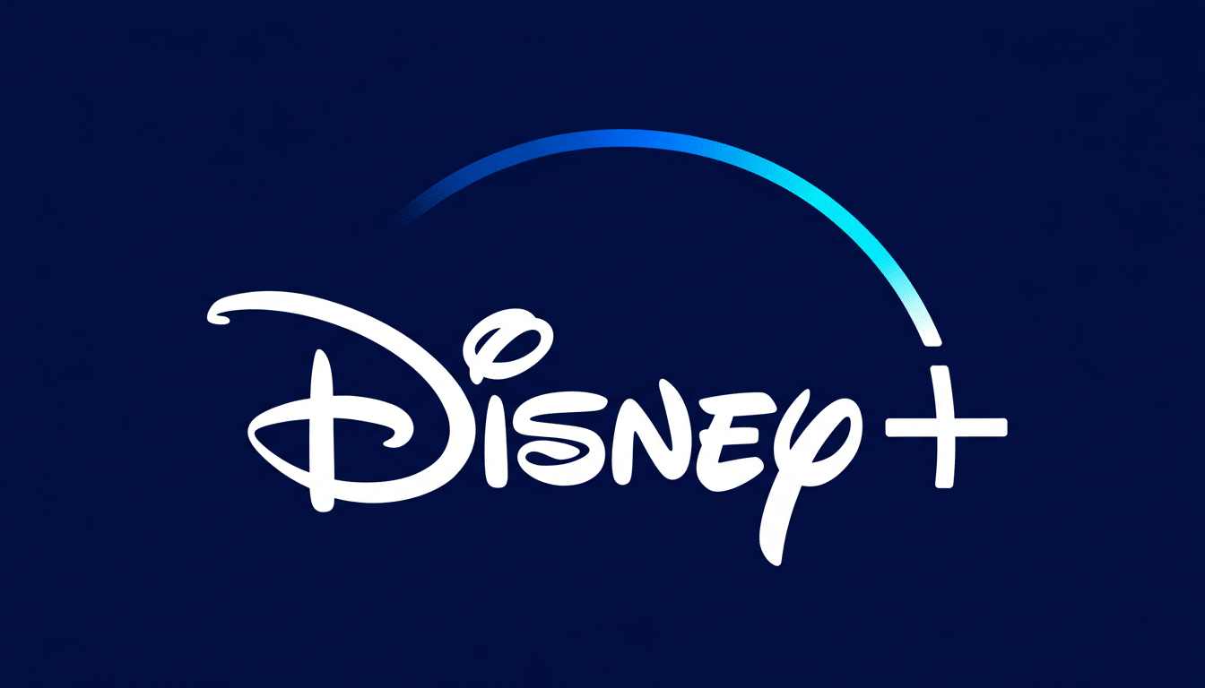The Disney+ logo, featuring the word Disney in a classic script font with a blue gradient arc above it, and a plus sign to the right, all set against a dark blue background.