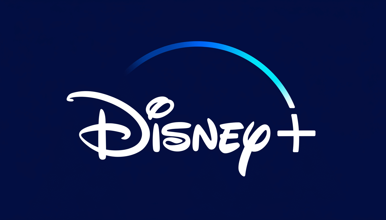 The Disney+ logo, featuring the word Disney in a classic script font with a blue gradient arc above it, and a plus sign next to Disney, all set against a dark blue background.