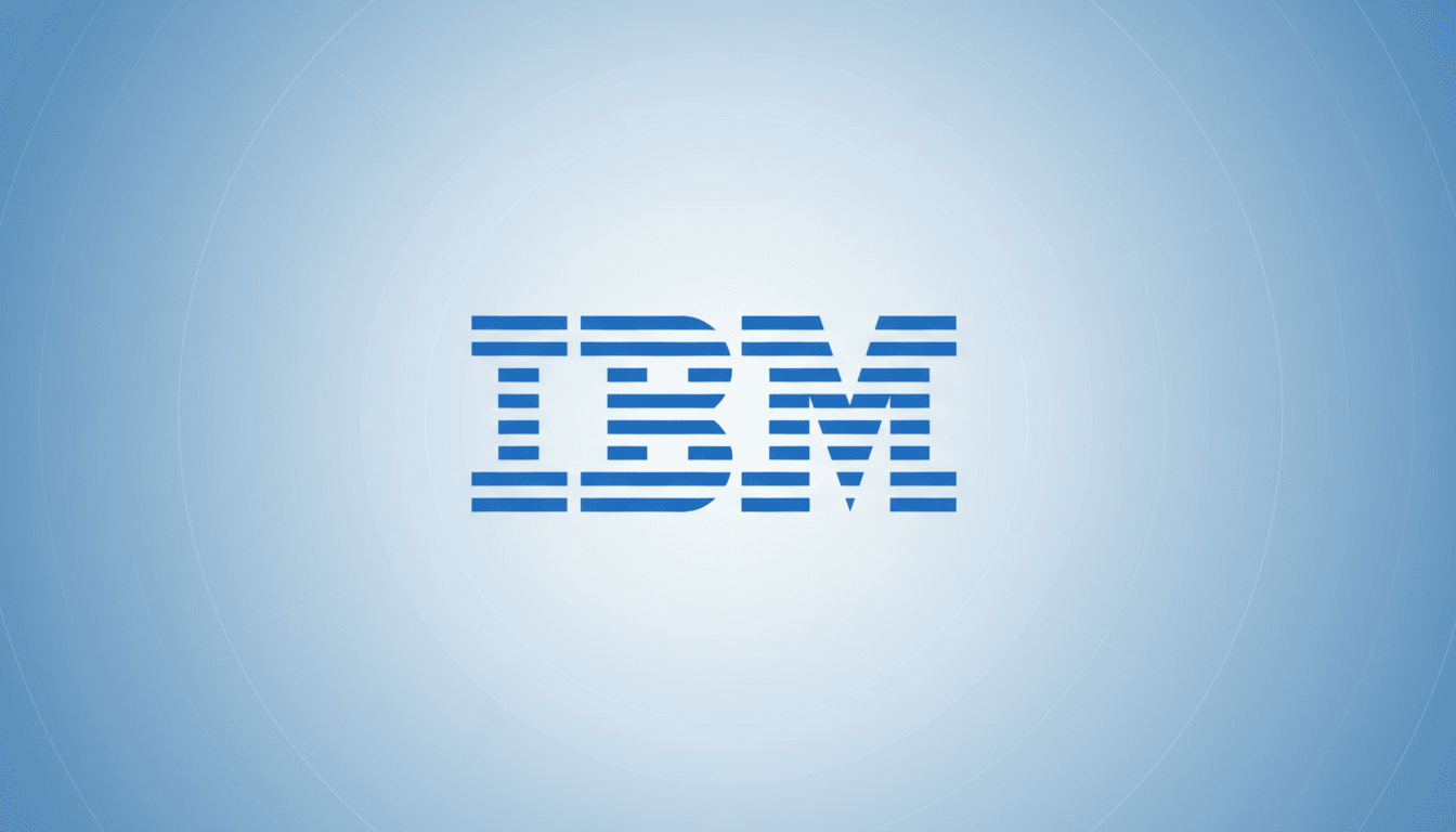 The IBM logo, featuring the letters IBM in a distinctive striped blue font, centered on a professional light blue background with subtle circular patterns.