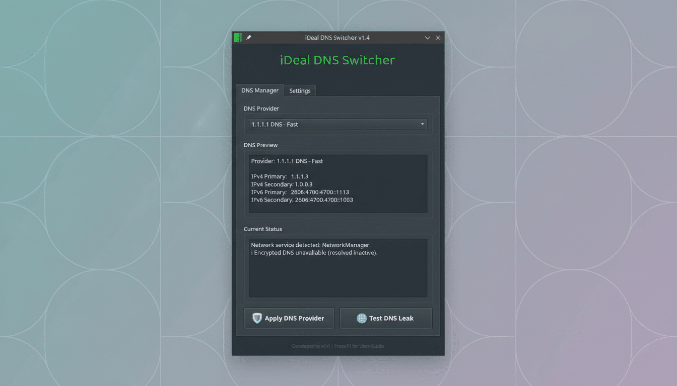 iDeal OS One-Click DNS Privacy toggle on settings screen