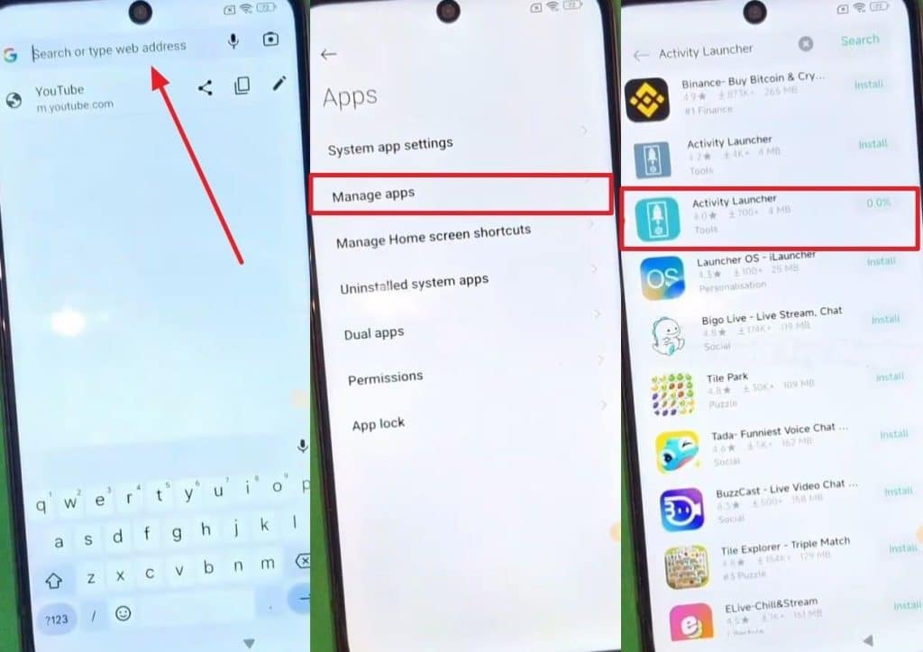 install activity launcher to bypass frp