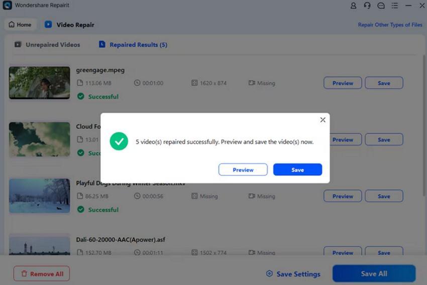 preview repaired videos repairit