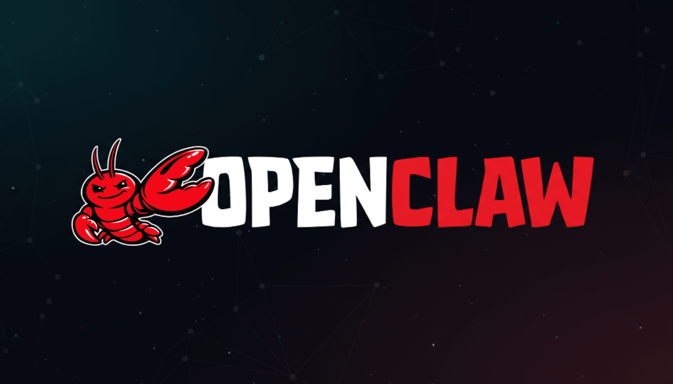 The OpenClaw logo, featuring a red cartoon lobster next to the word OPENCLAW in white and red, set against a dark, subtly patterned background.